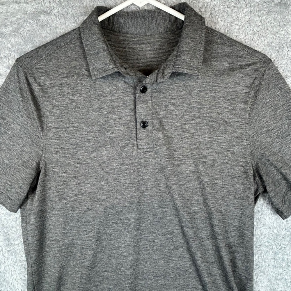 Lululemon Mens Short Sleeve Polo Shirt Heathered Charcoal Grey Activewear Golf - Picture 2 of 8